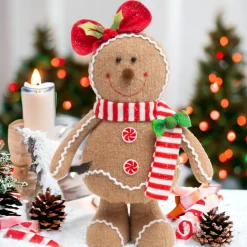 15 Inch Holiday Gingerbread Girl Plush with Festive Bow| Clearance