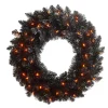 24 Inch Pre Lit Black Tinsel Wreath| Outlet