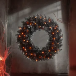 24 Inch Pre Lit Black Tinsel Wreath| Outlet