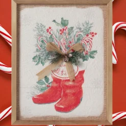 14 inch Santa Boots Wall Decor with Burlap Bow &amp; Pine|