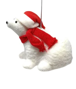 5" Flocked Polar Bear Sitting| Discount