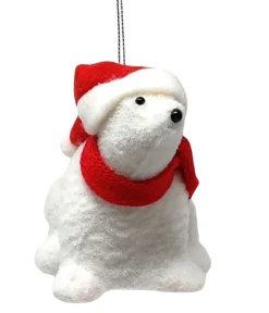 5" Flocked Polar Bear Sitting| Discount
