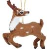 4" Fur Prancing Deer Looking Back Ornament| Clearance