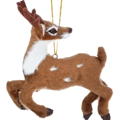 4" Fur Prancing Deer Looking Back Ornament| Clearance