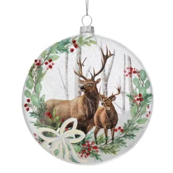 5.5" Glass Deer in The Woods Disc Ornament|
