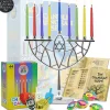 9" Menorah, Candles, Dreidel, Play Coins Hannukah Set Chrome| Sale