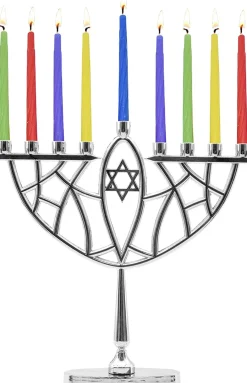 9" Menorah, Candles, Dreidel, Play Coins Hannukah Set Chrome| Sale