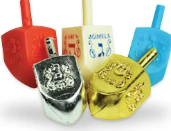 9" Menorah, Candles, Dreidel, Play Coins Hannukah Set Chrome| Sale