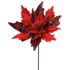26" Red &amp; Gold Plaid Velvet Poinsettia| Online