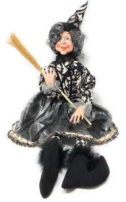 24" Sitting Witch Wearing A Silver Hat|