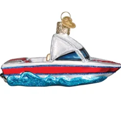 4.25" Ski Boat Glass Blown Ornament|Old World Glass Discount