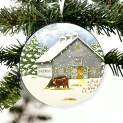 Barn With Cows Round Metal Ornament| Hot