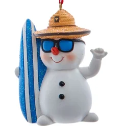 Beach Snowman Holding A Surfboard Ornament|Kurt Adler Best