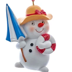 Beach Snowman Holding an Umbrella and A Life Ring Ornament|Kurt Adler