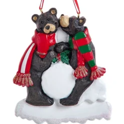 Black Bear Family of 2 with Snowballs Personalized Ornament - 2 Names Hand Personalized|Kurt Adler Discount
