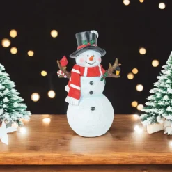 Black Top Hat Snowman with Cardinal| New