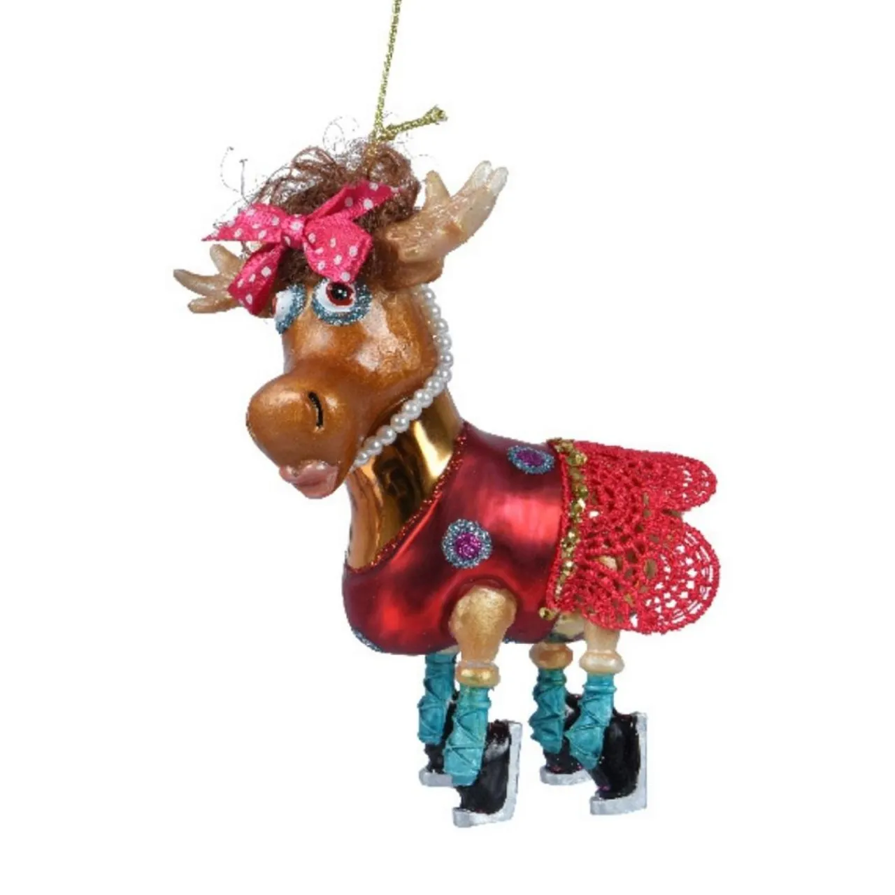 Blown Glass Moose in a Red Dress Ornament| Hot