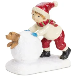 Boy With Dog In Snowball Resin Figurine| New