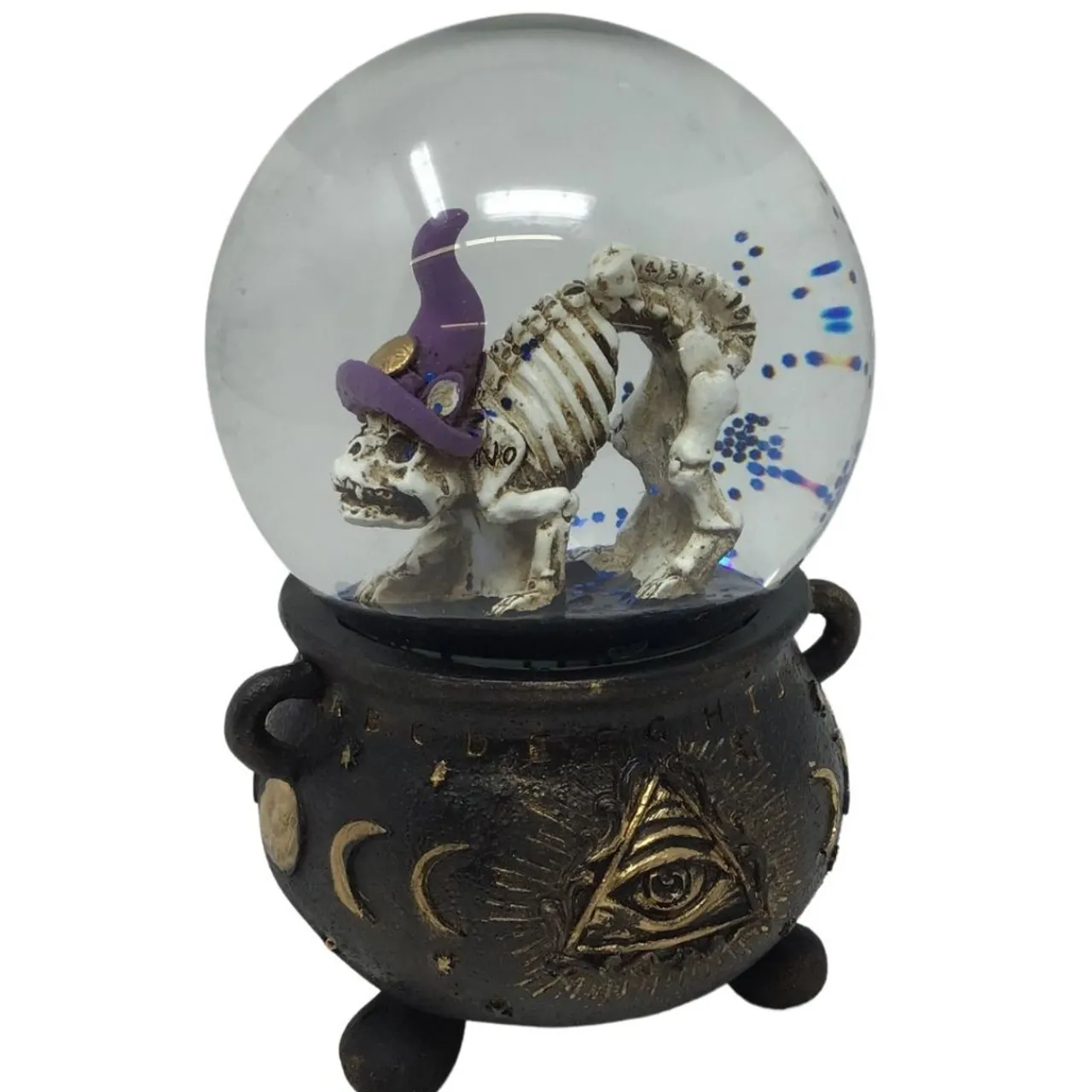 Cauldron With Cat Skeleton Snow Globe | The Christmas Loft| Discount