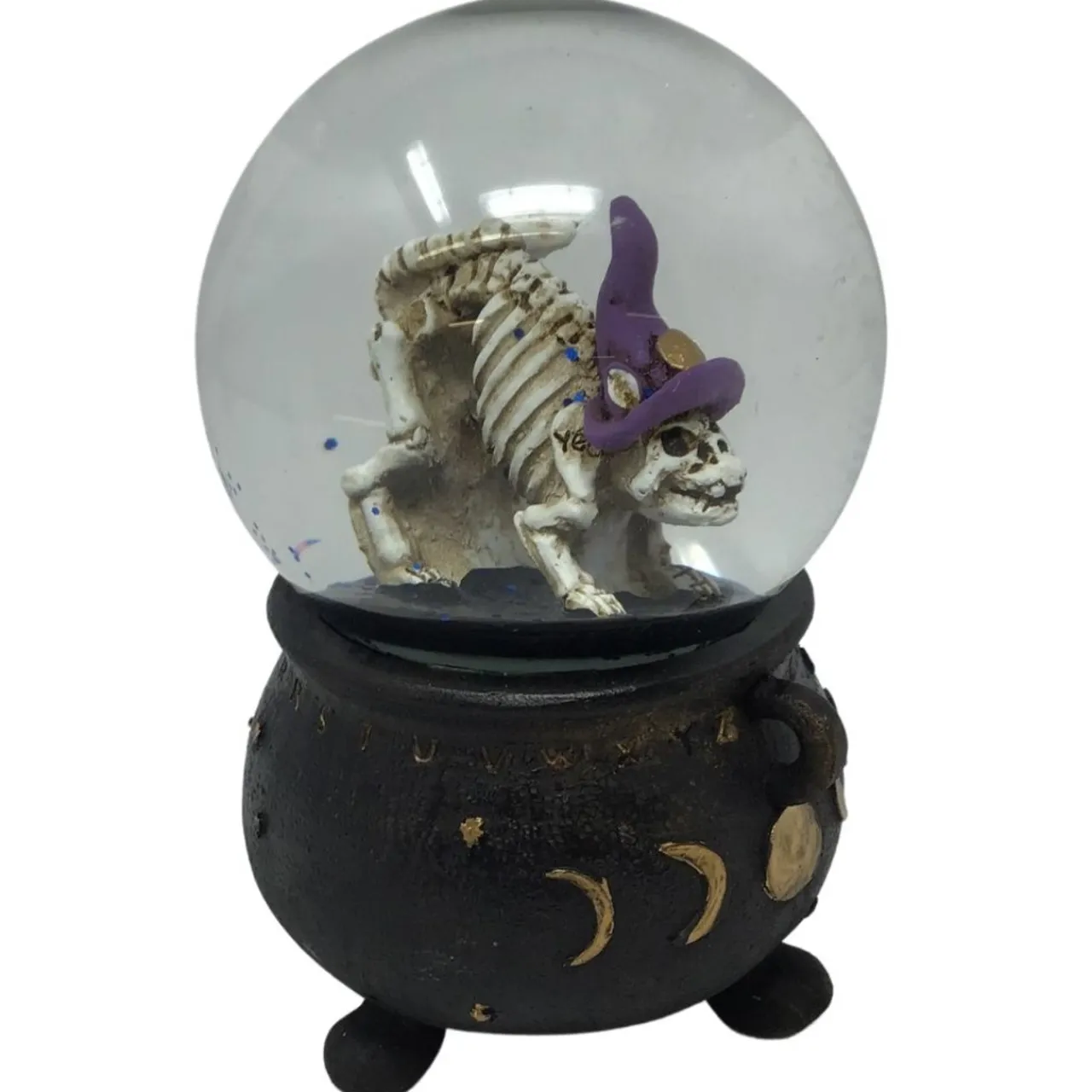 Cauldron With Cat Skeleton Snow Globe | The Christmas Loft| Discount