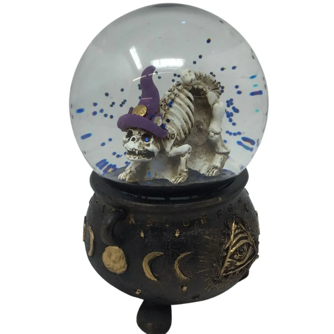 Cauldron With Cat Skeleton Snow Globe | The Christmas Loft| Discount