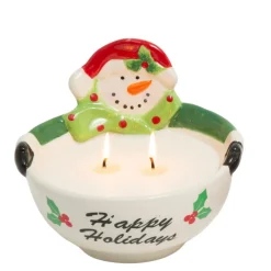 Ceramic Snowman Bowl Wax Candle - Happy Holidays| Sale
