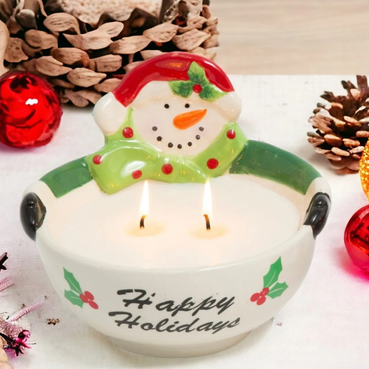 Ceramic Snowman Bowl Wax Candle - Happy Holidays| Sale