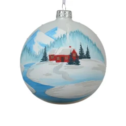 Christmas Barn Painted White Glass Ornament| Sale