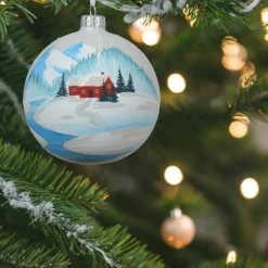 Christmas Barn Painted White Glass Ornament| Sale