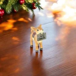 Christmas Fawn Figurine with Merry Christmas Sign|
