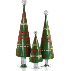 Cody Foster Glitter Plaid Tree - Green Set of 3|Cody Foster & Co. New