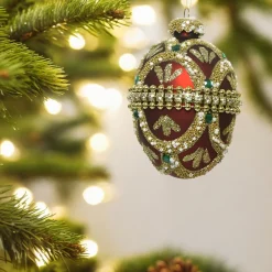 Dark Red Beaded Glass Egg Ornament| Best