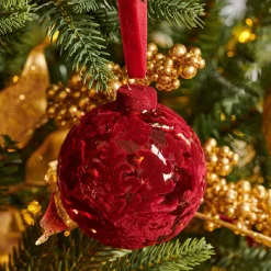 Decoris Elegant Velvet Red Ornament Set of 3| Hot