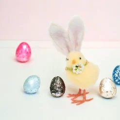 Easter Bunny Chick Decor: Fluffy Yellow Figurine with Rabbit Ears| Clearance