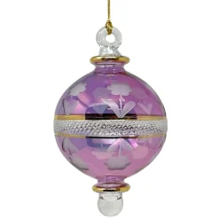 Small Purple Floral Etched Ball Glass Ornament|Egyptian Museum Hot