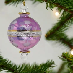 Small Purple Floral Etched Ball Glass Ornament|Egyptian Museum Hot