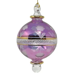 Small Purple Floral Etched Ball Glass Ornament|Egyptian Museum Hot
