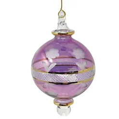 Small Purple Floral Etched Ball Glass Ornament|Egyptian Museum Hot