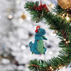 Felt Dinosaur Wrapped in Christmas Lights Ornament| Clearance