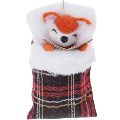 Felt Fox In Black Sleeping Bag Ornament| Outlet