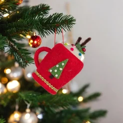 Felt Hot Chocolate Mug Ornament with Christmas Tree Design| Outlet
