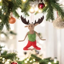 Felt Moose Yoga Pose Ornament in Green Top| Best