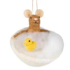 Felt Mouse in Bubble Bath with Yellow Duck Ornament| Outlet
