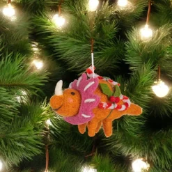 Felt Orange Dinosaur with Candy Canes Ornament| Sale