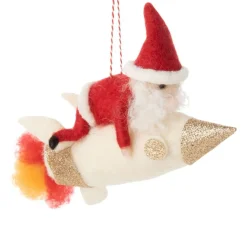 Felt Santa on Rocket Ornament| Outlet