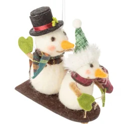 Felt Snowman Couple on Toboggan Ornament| Sale