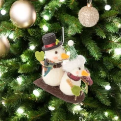 Felt Snowman Couple on Toboggan Ornament| Sale