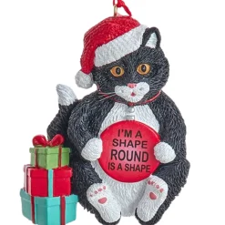Funny Black Fat Cat Ornament "Round Is A Shape"|Kurt Adler Discount