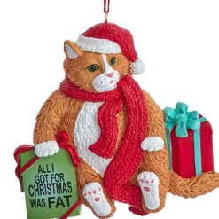 Funny Orange Fat Cat "All I Got For Christmas Was Fat" Ornament|Kurt Adler Online
