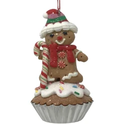 Gingerbread Man Holding Candy Cane Cupcake Ornament - The Christmas Loft| Outlet